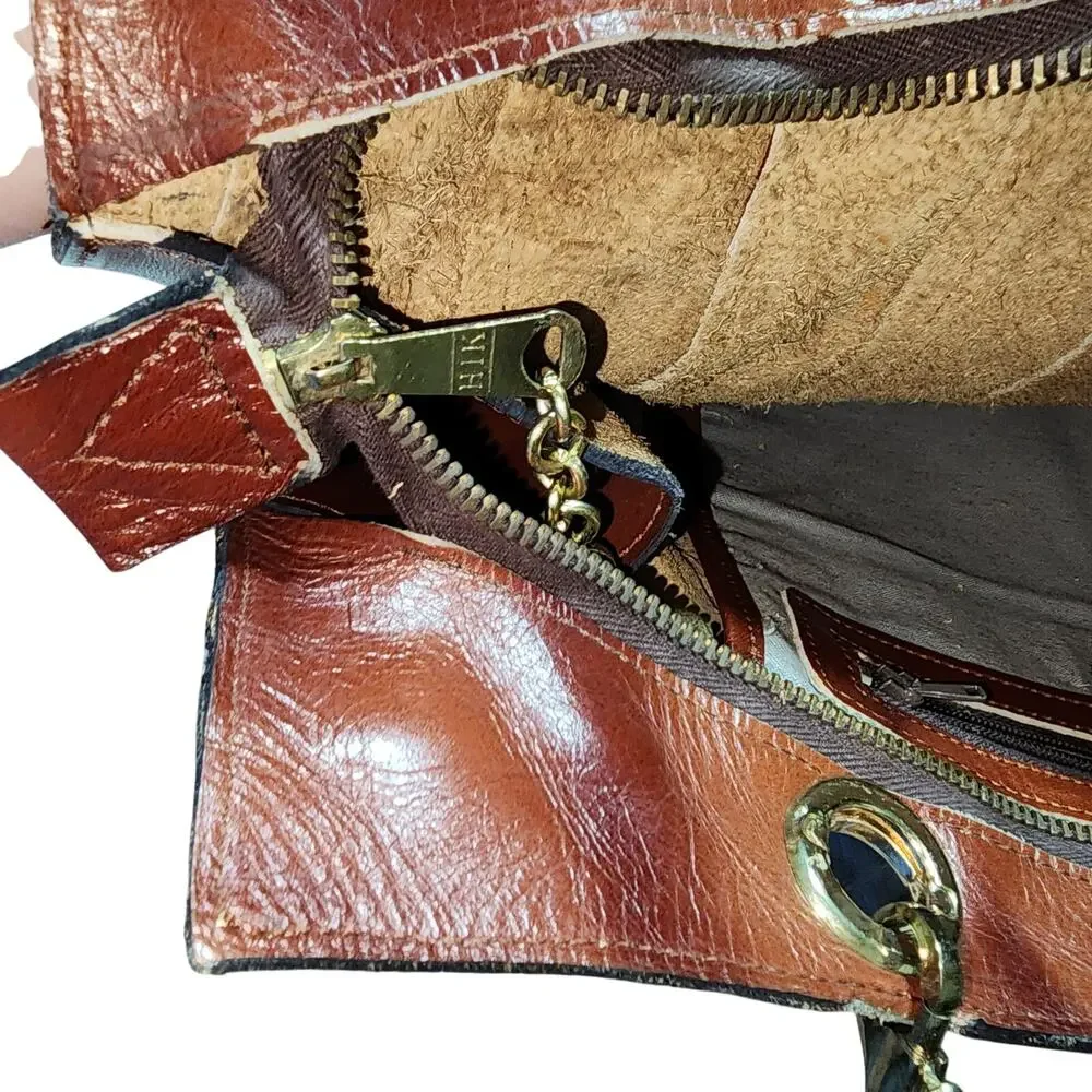 VINTAGE TANO OF MADRID XL PLEATED LEATHER SATCHEL BAG - ITALY